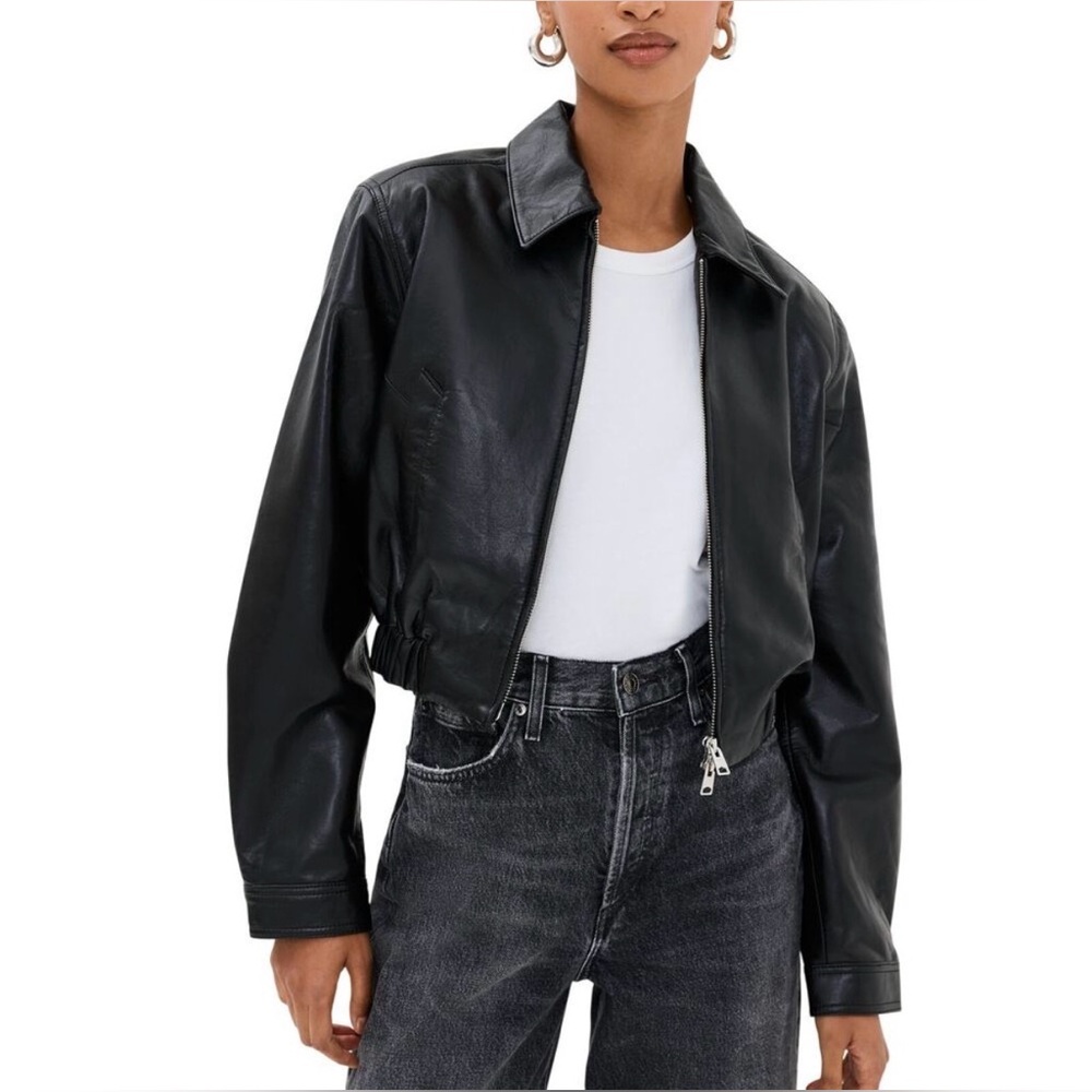 AGOLDE Women's Essie Recycled Leather Cropped Jacket